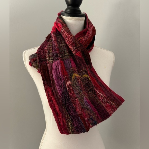 Silk & Viscose hand woven fabric from Nepal infinity scarf. Jewel tones - Picture 1 of 8